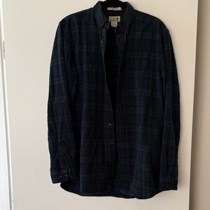L.L. Bean Men's Vintage Green and Blue Plaid Shirt